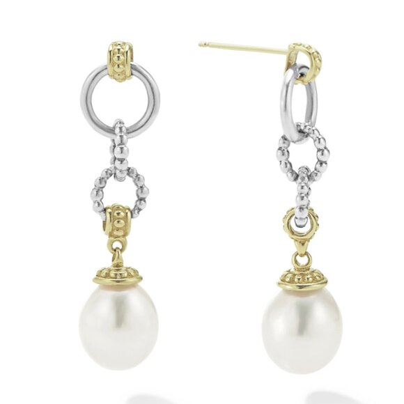 Luna  Two-Tone Pearl Circle Drop Earrings from Lagos - Picture 2 of 12